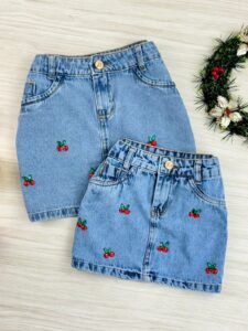 Saia Jeans Cereja