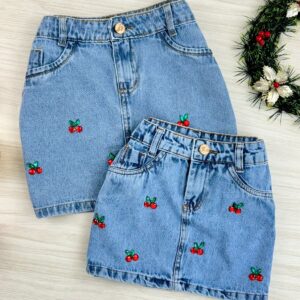 Saia Jeans Cereja