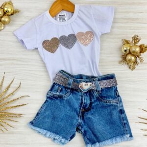 CONJ SHORT JEANS CORAÇÕES - Imagem 1