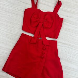 CONJUNTO SHORT/SAIA LINHO CORAÇÃO LAÇO